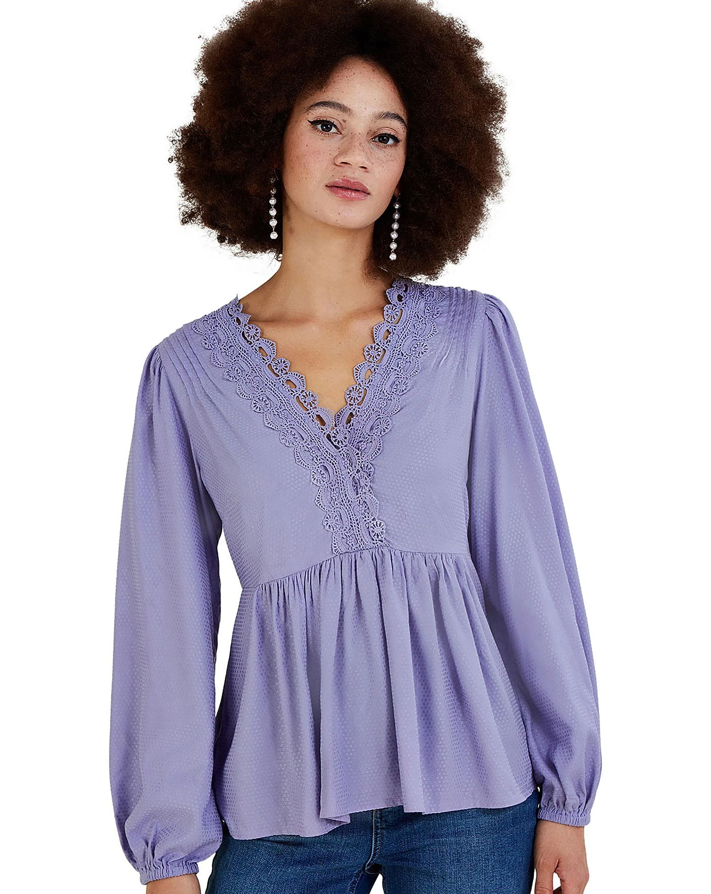 Monsoon Lucy Lace Plain Top| Lilac 2 Monsoon Lucy Lace Plain Top| Lilac - Image 2