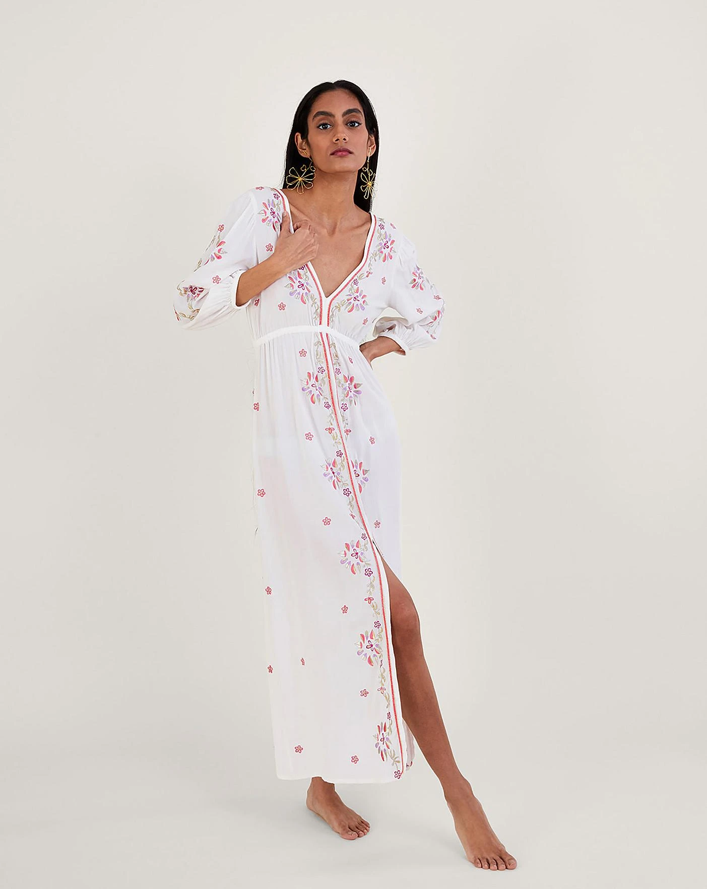 Monsoon Embroidered Maxi Kaftan Dress| Ivory 2 Monsoon Embroidered Maxi Kaftan Dress| Ivory - Image 2