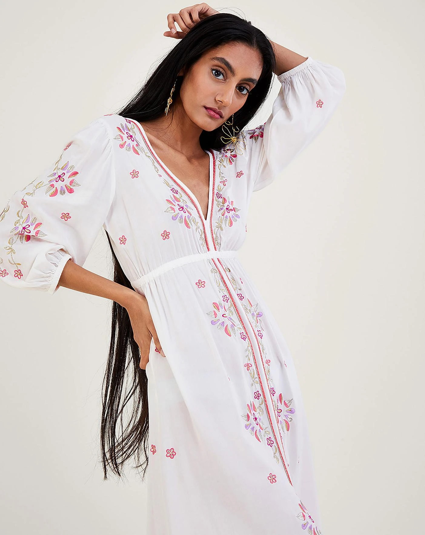 Monsoon Embroidered Maxi Kaftan Dress| Ivory 1 Monsoon Embroidered Maxi Kaftan Dress| Ivory