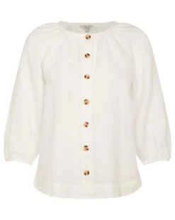 Monsoon Tie Cuff Button Through Blouse