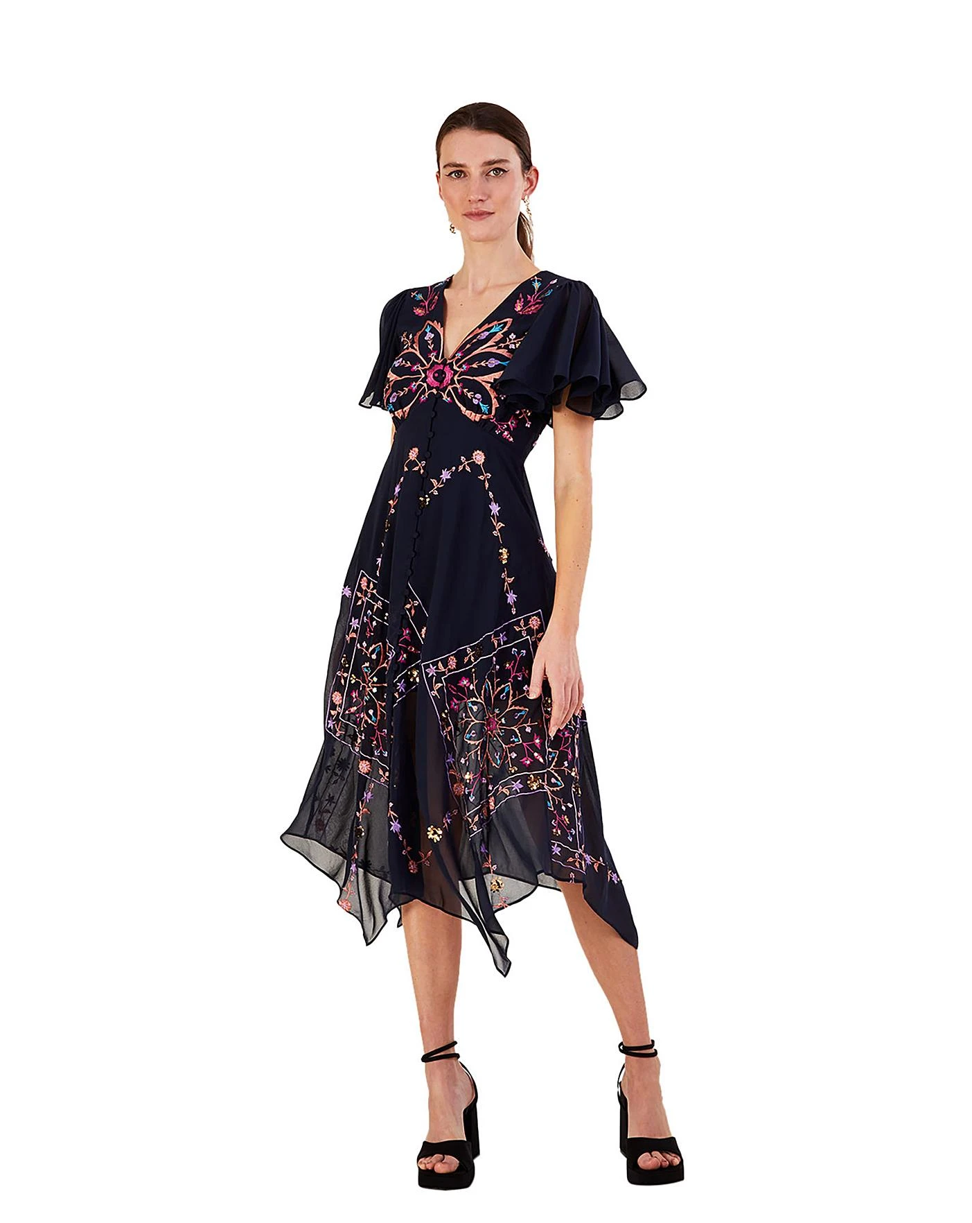 Monsoon Brittany Embroidered Dress| Navy 3 Monsoon Brittany Embroidered Dress| Navy - Image 3