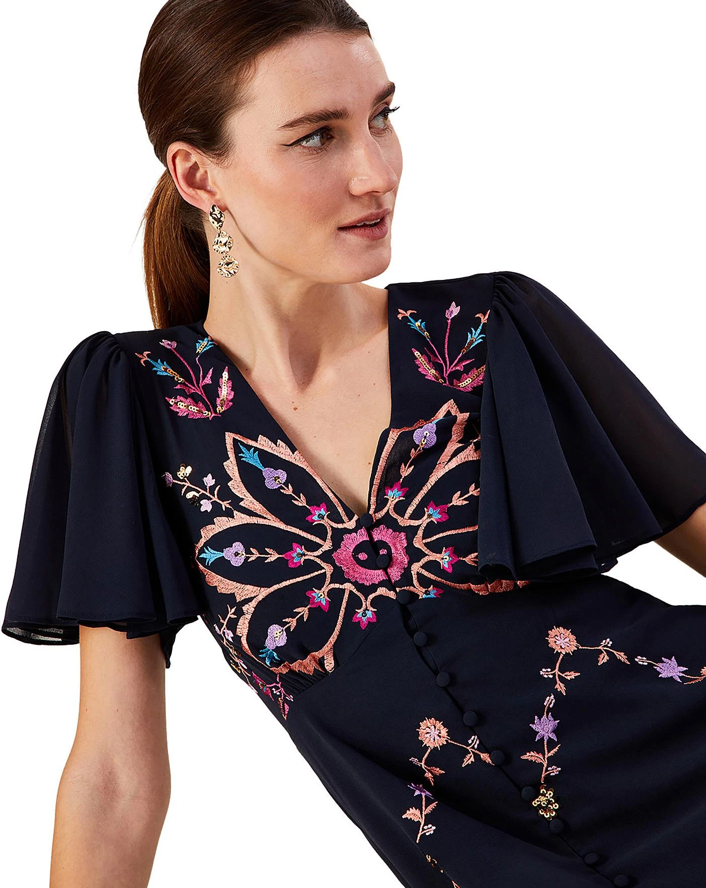 Monsoon Brittany Embroidered Dress| Navy 2 Monsoon Brittany Embroidered Dress| Navy - Image 2