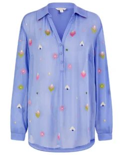 Monsoon Gael Embroidered Blouse| Blue