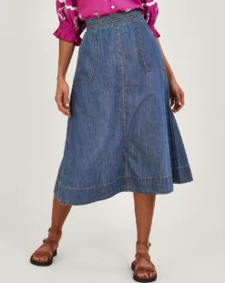 Monsoon Pull On Denim Midi Skirt| Denim Blue -Cheap Wovinity Store jr671 54013639 2