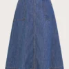 Monsoon Pull On Denim Midi Skirt| Denim Blue