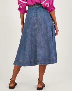 Monsoon Pull On Denim Midi Skirt| Denim Blue -Cheap Wovinity Store jr671 54013639 4