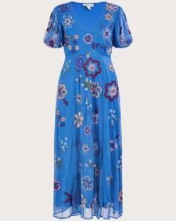 Monsoon Annie Embroidered Midi Dress| Blue