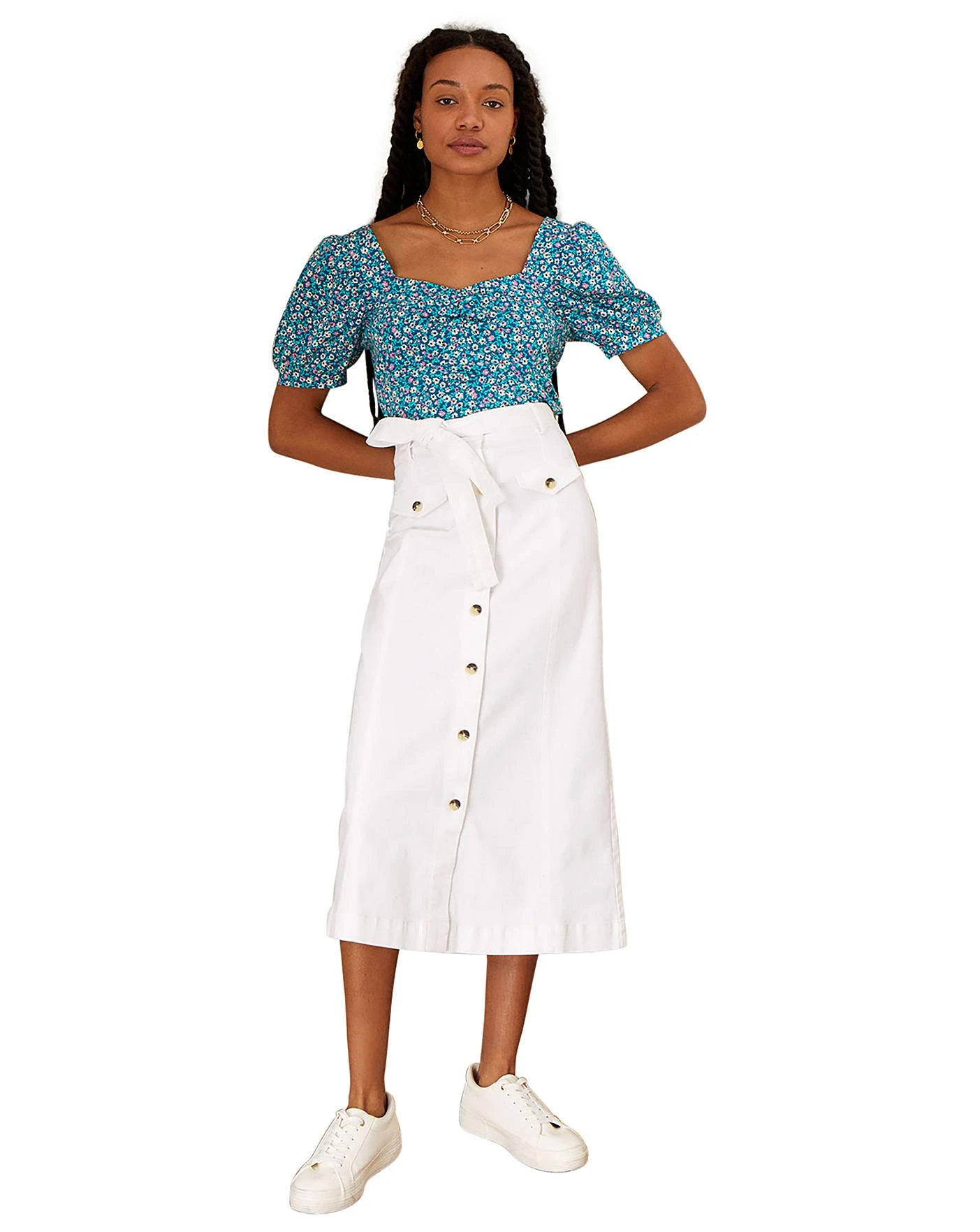 Monsoon Button Through Denim Skirt| Ecru 1 Monsoon Button Through Denim Skirt| Ecru