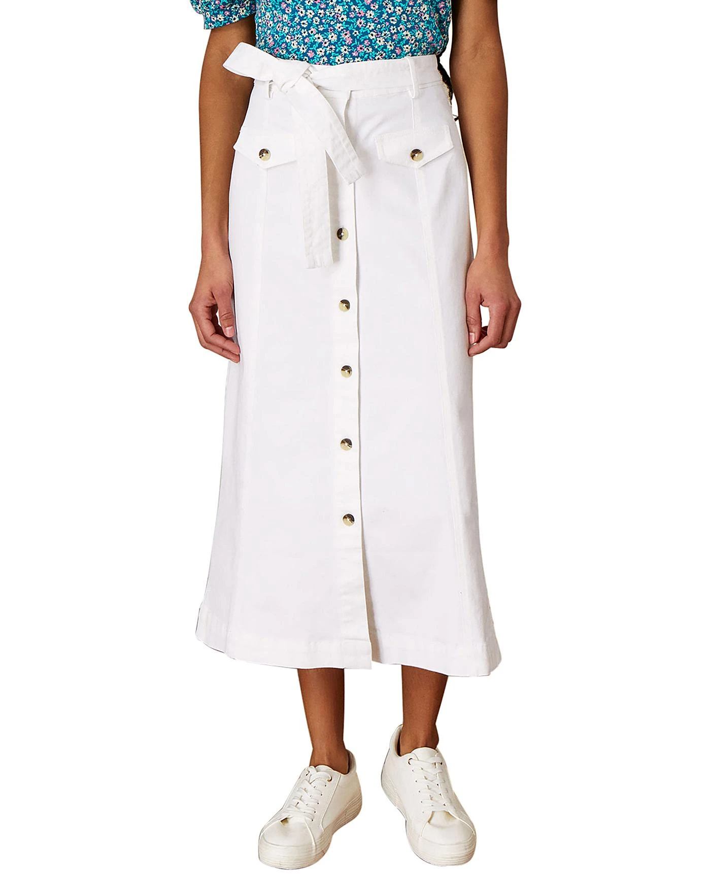 Monsoon Button Through Denim Skirt| Ecru 4 Monsoon Button Through Denim Skirt| Ecru - Image 4