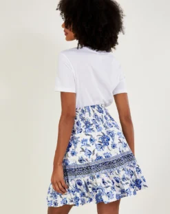 Monsoon Floral Tie Waist Short Skirt| Blue -Cheap Wovinity Store mi760 54144802 2