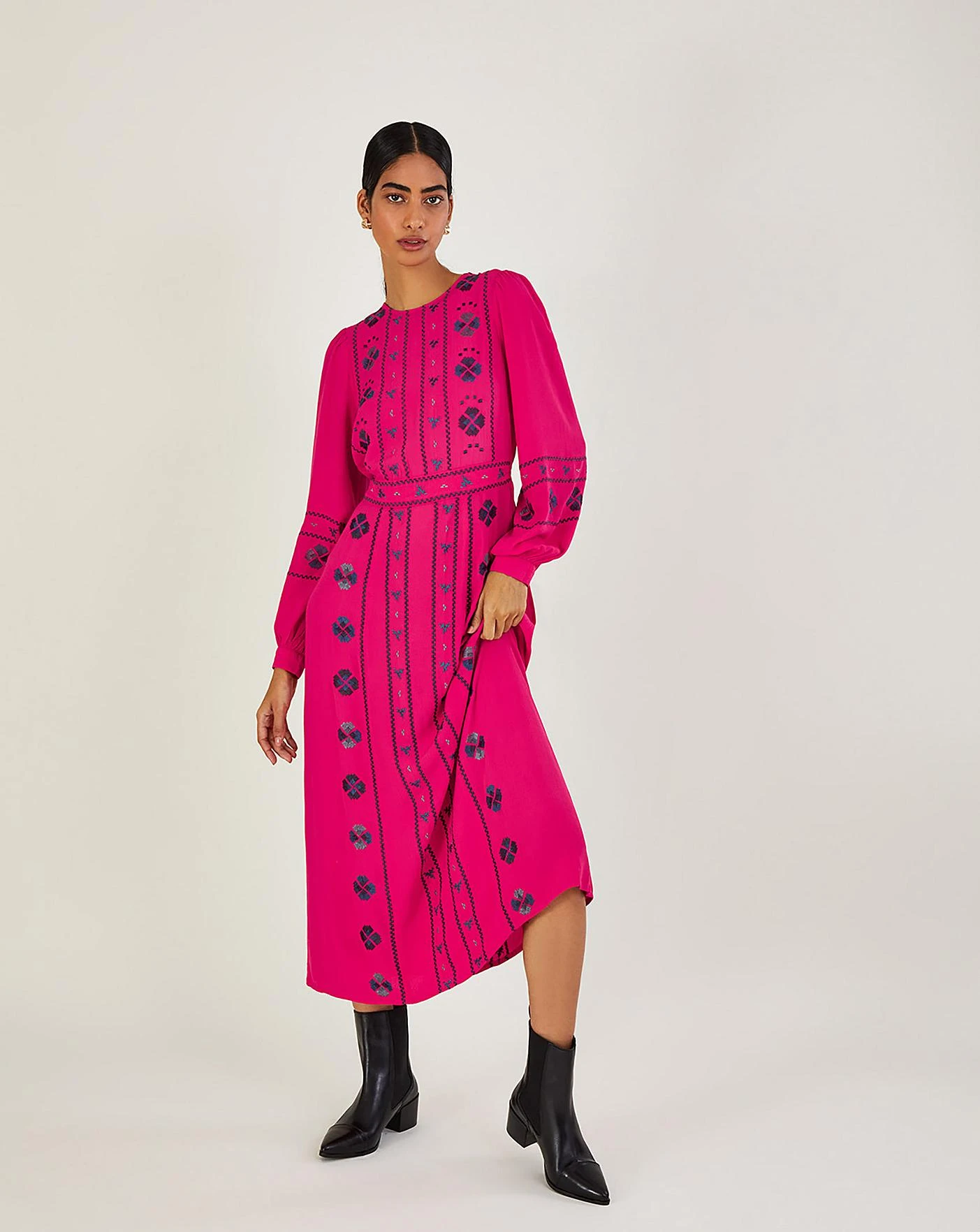 Monsoon Elliana Embroidered Midi Dress| Pink 2 Monsoon Elliana Embroidered Midi Dress| Pink - Image 2