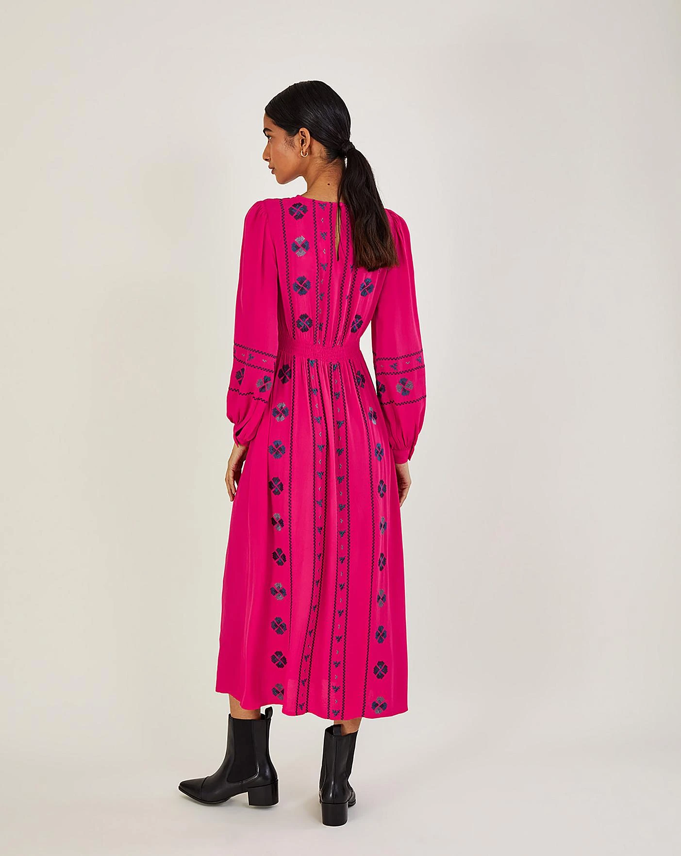 Monsoon Elliana Embroidered Midi Dress| Pink 3 Monsoon Elliana Embroidered Midi Dress| Pink - Image 3