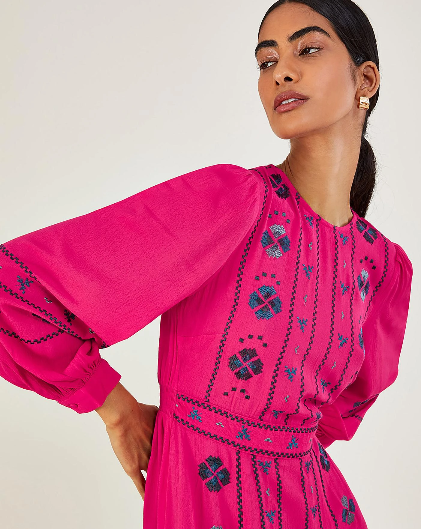 Monsoon Elliana Embroidered Midi Dress| Pink 4 Monsoon Elliana Embroidered Midi Dress| Pink - Image 4