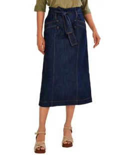 Monsoon Denim Belted Button Front Skirt| Indigo -Cheap Wovinity Store pv124 34106645 2