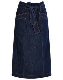 Monsoon Denim Belted Button Front Skirt| Indigo