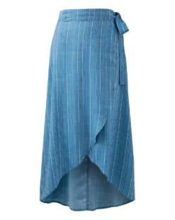 Blue Stripe Soft Lyocell Denim Wrap Maxi Skirt| Blue Stripe -Cheap Wovinity Store q01tc440705s