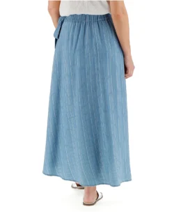 Blue Stripe Soft Lyocell Denim Wrap Maxi Skirt| Blue Stripe -Cheap Wovinity Store q01tc440707w