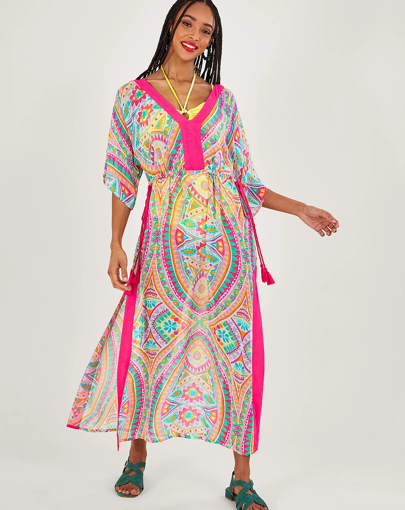 Monsoon Mosaic Print Maxi Kaftan| Pink 2 Monsoon Mosaic Print Maxi Kaftan| Pink - Image 2