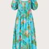 Monsoon Limella Floral Shirred Dress| Blue