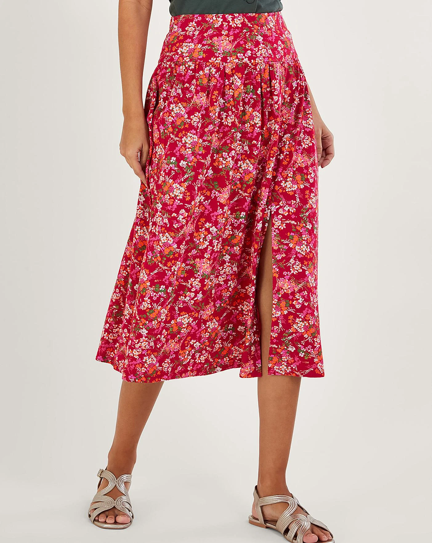 Monsoon Ditsy Floral Print Skirt| Red 3 Monsoon Ditsy Floral Print Skirt| Red - Image 3