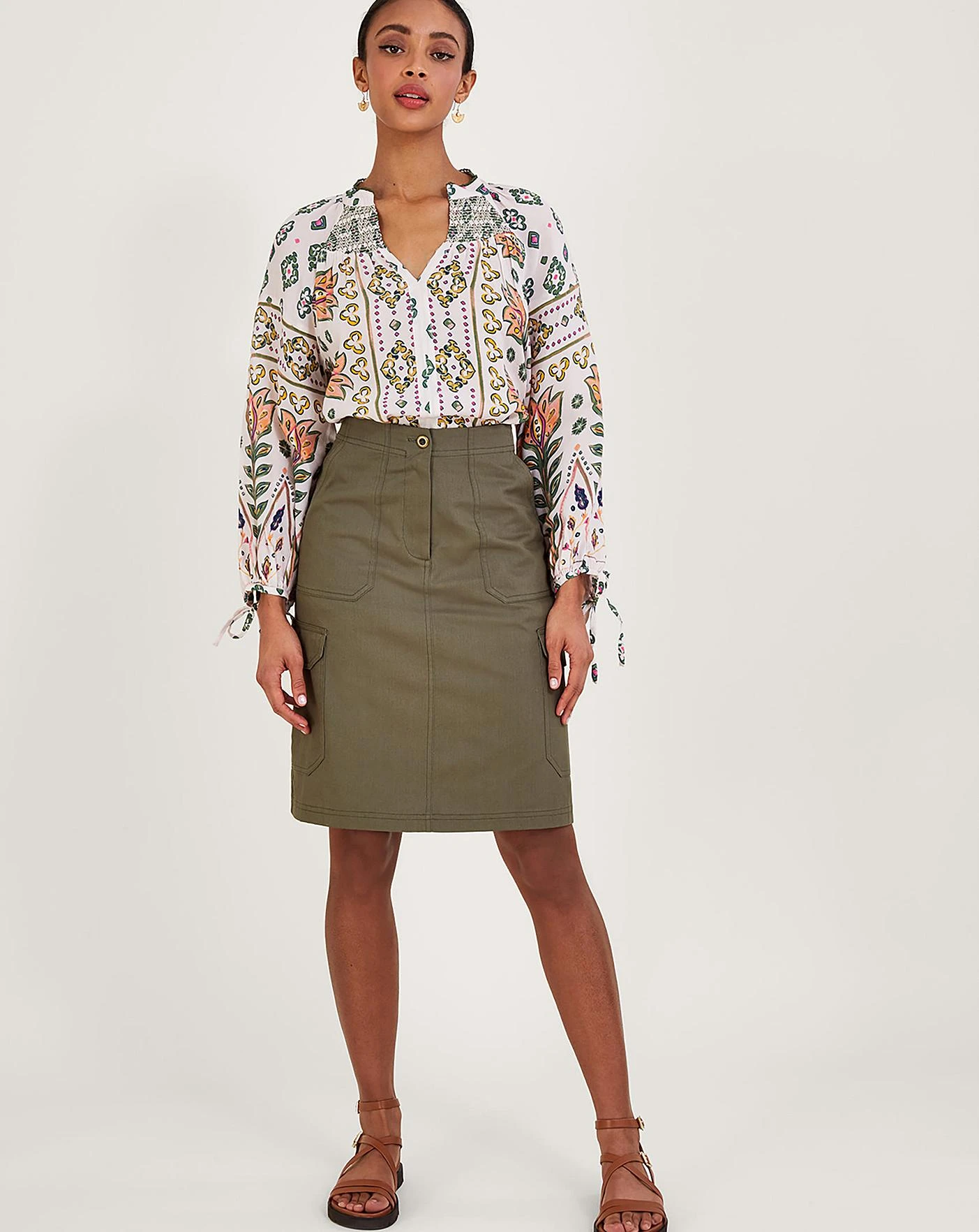 Monsoon Plain Longline Cargo Skirt| Khaki 2 Monsoon Plain Longline Cargo Skirt| Khaki - Image 2