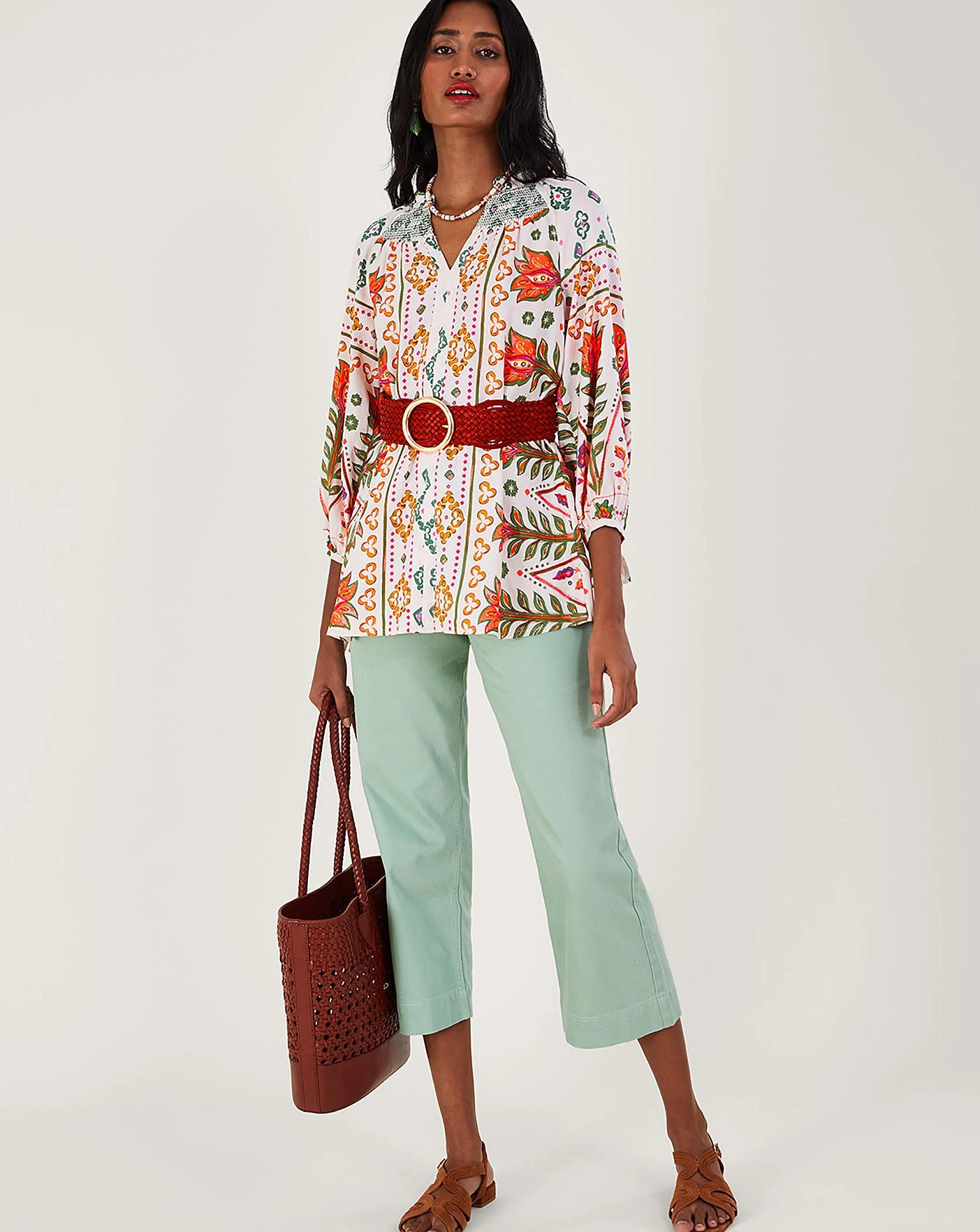 Monsoon Print Shirred Blouse| Ivory 2 Monsoon Print Shirred Blouse| Ivory - Image 2