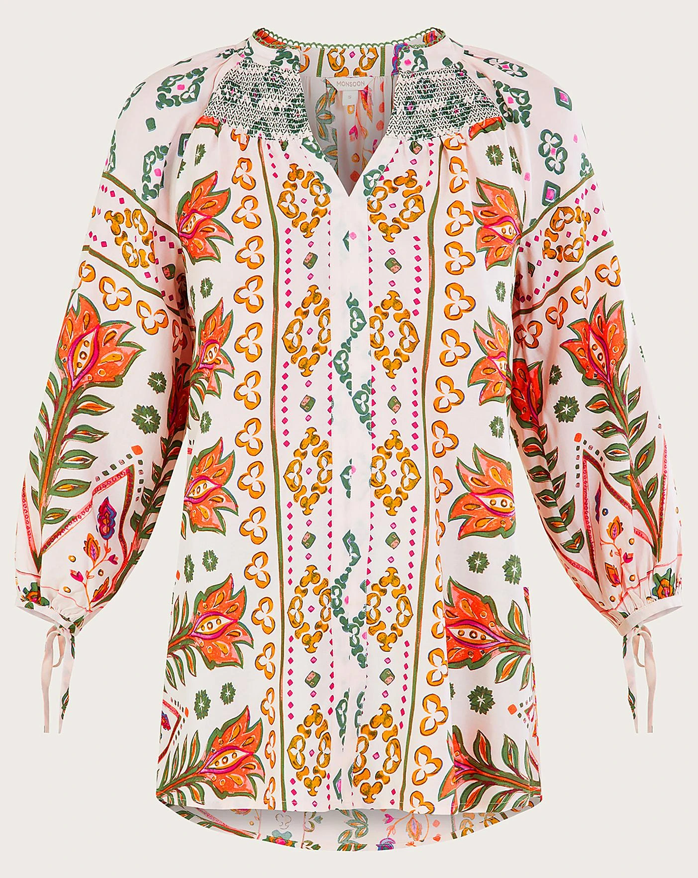 Monsoon Print Shirred Blouse| Ivory 1 Monsoon Print Shirred Blouse| Ivory