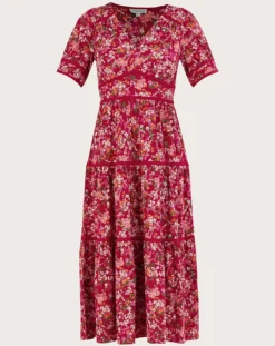 Monsoon Ditsy Floral Midi Dress| Red