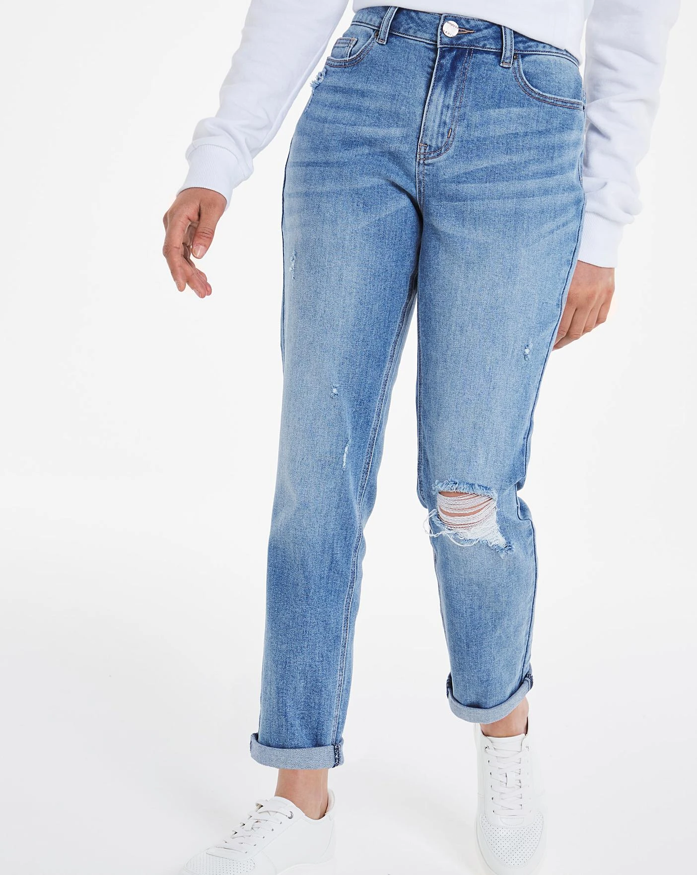 Simply Be Fern Light Stonewash Slim Ripped Boyfriend Jeans| Light Stonewash 6 Simply Be Fern Light Stonewash Slim Ripped Boyfriend Jeans| Light Stonewash - Image 6