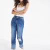 Simply Be Fern Dark Stonewash Slim Ripped Boyfriend Jeans| Dark Stonewash