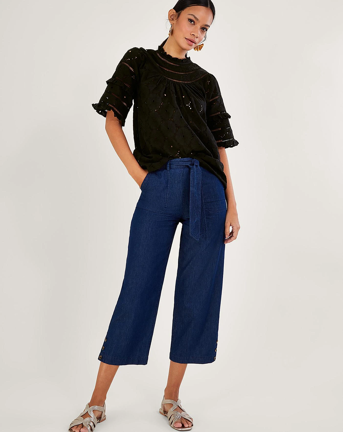 Monsoon Ruffle Trim Embroidered Top| Black 2 Monsoon Ruffle Trim Embroidered Top| Black - Image 2