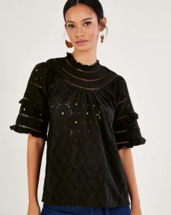 Monsoon Ruffle Trim Embroidered Top| Black 6 Monsoon Ruffle Trim Embroidered Top| Black -Cheap Wovinity Store uj352 54290001 2