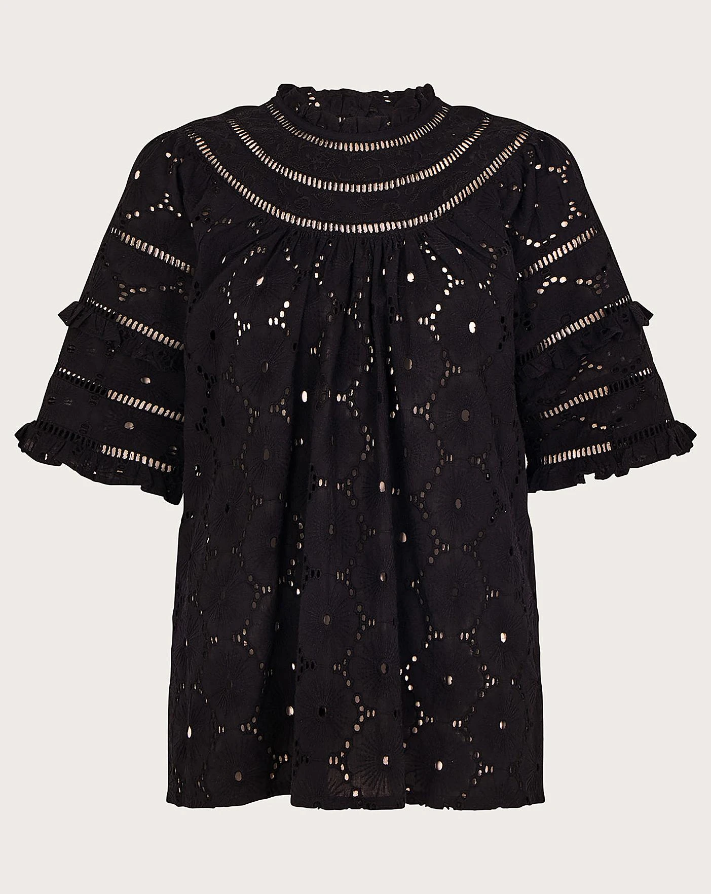 Monsoon Ruffle Trim Embroidered Top| Black 1 Monsoon Ruffle Trim Embroidered Top| Black