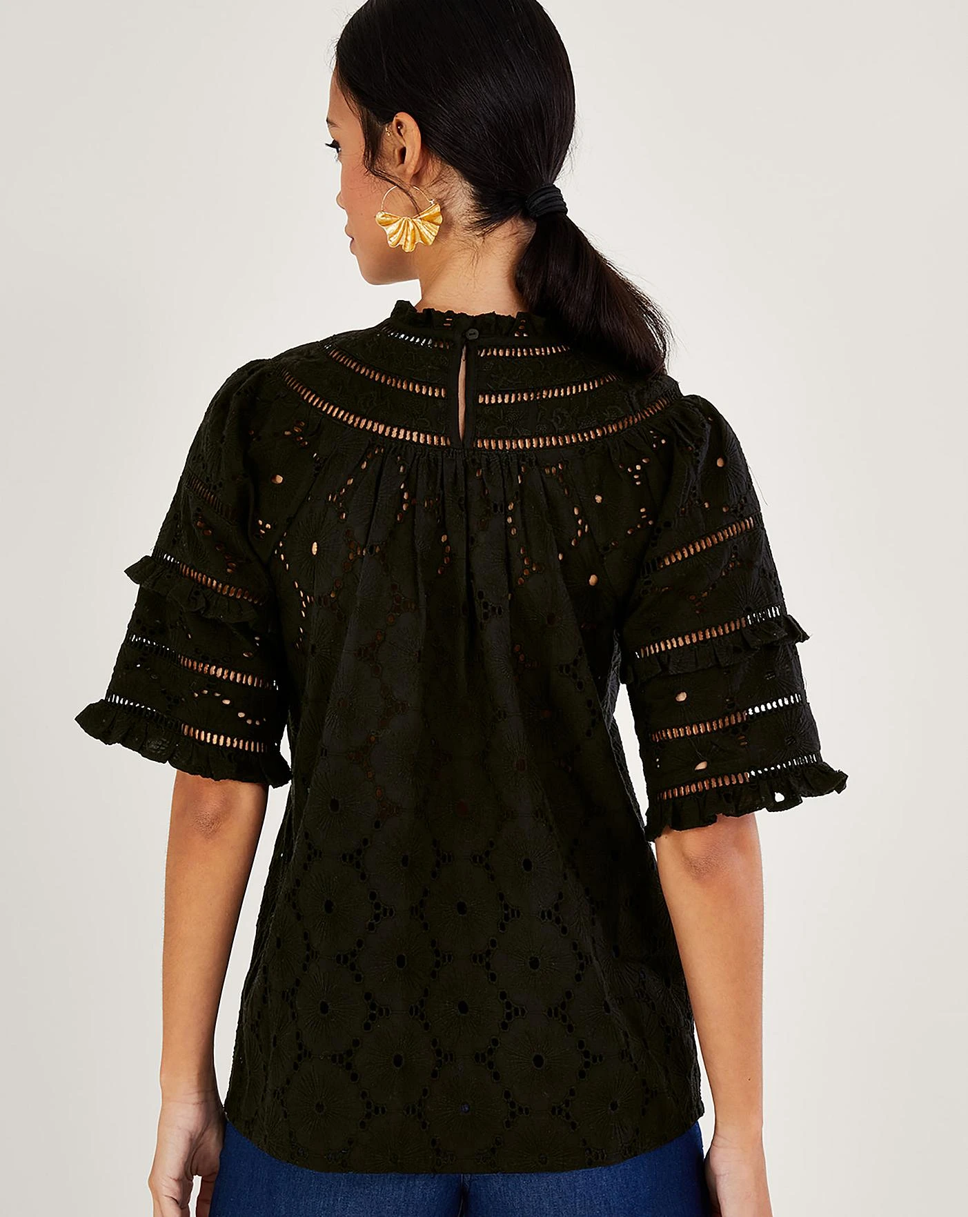 Monsoon Ruffle Trim Embroidered Top| Black 4 Monsoon Ruffle Trim Embroidered Top| Black - Image 4