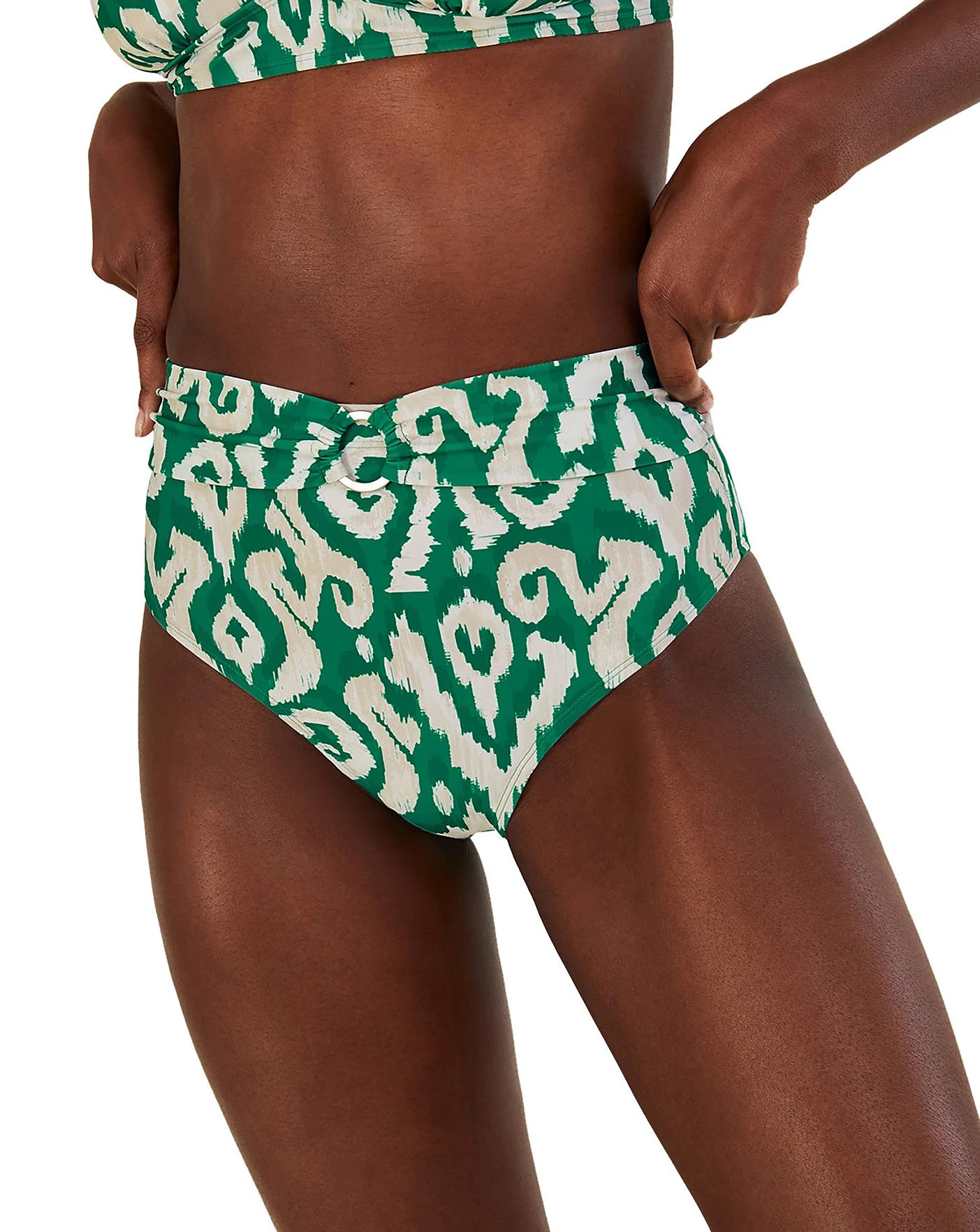 Monsoon Ikat High Waist Bikini Bottoms| Green 3 Monsoon Ikat High Waist Bikini Bottoms| Green - Image 3