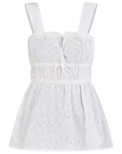 Monsoon Broderie Wide Strap Cami Top| White