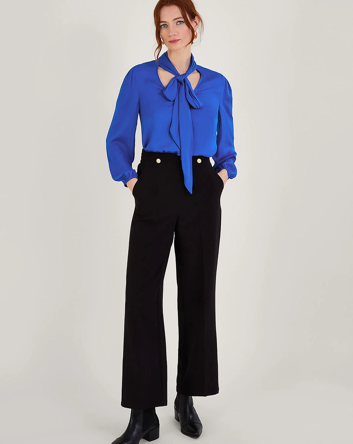 Monsoon Katie Satin Pussybow Blouse| Cobalt 2 Monsoon Katie Satin Pussybow Blouse| Cobalt - Image 2