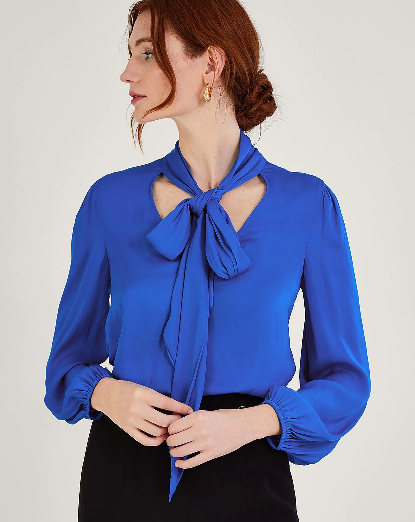 Monsoon Katie Satin Pussybow Blouse| Cobalt 3 Monsoon Katie Satin Pussybow Blouse| Cobalt - Image 3