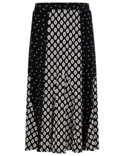 Monsoon Contrast Geometric Midi Skirt| Black