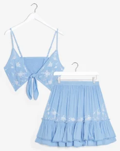 Simply Be Embroidered Skirt Beach Co-Ord| Blue/White -Cheap Wovinity Store w01bc454951s