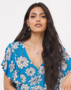 Multi Floral Short Sleeve Crinkle Frill Sleeve Top| Blue Floral 6 Multi Floral Short Sleeve Crinkle Frill Sleeve Top| Blue Floral -Cheap Wovinity Store w01ch719744w