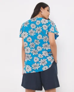 Multi Floral Short Sleeve Crinkle Frill Sleeve Top| Blue Floral 7 Multi Floral Short Sleeve Crinkle Frill Sleeve Top| Blue Floral -Cheap Wovinity Store w01ch719746w