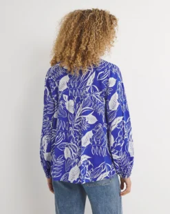 Blue Floral Print Long Sleeve Button Front Blouse| Blue Print 7 Blue Floral Print Long Sleeve Button Front Blouse| Blue Print -Cheap Wovinity Store w01ch890708w