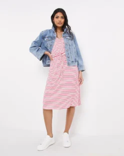 Striped Knee Length Vest Dress| Red Stripe -Cheap Wovinity Store w01fh739744w