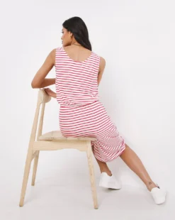 Striped Knee Length Vest Dress| Red Stripe -Cheap Wovinity Store w01fh739746w