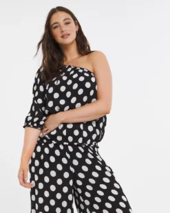 Simply Be One Shoulder Beach Top| Polka Dot