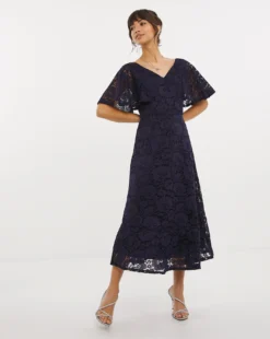 Joanna Hope Lace Midi Dress| Navy