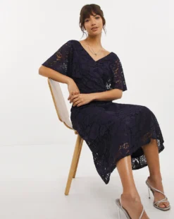Joanna Hope Lace Midi Dress| Navy -Cheap Wovinity Store w01mn151726w
