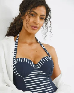 Padded Underwired Swimsuit| Navy/Stripe -Cheap Wovinity Store w01vb442745w