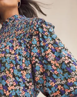 Anise Alyssa Multi Floral Three Quarter Sleeve Shirred Yoke Top| Multi Coloured Floral -Cheap Wovinity Store w01vk030803w
